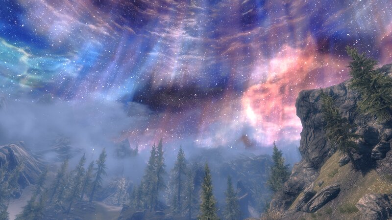 Starry sky over mountain forest