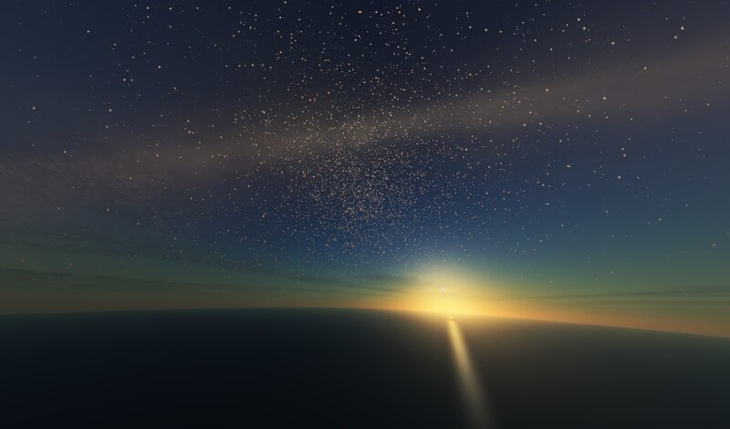 Starry sky over ocean horizon
