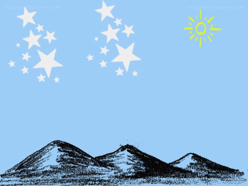 Stars and sun over mountains