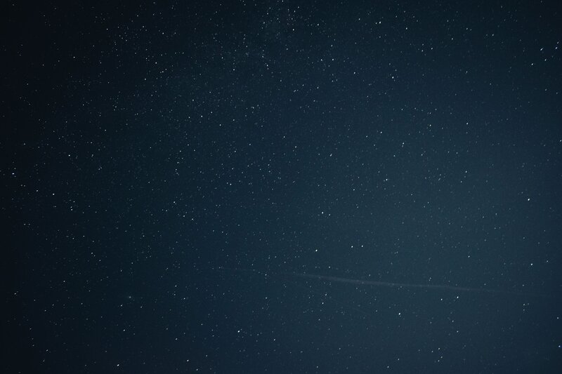 Stars in Night Sky — Black, Serene, Photograph, Airplane Trail