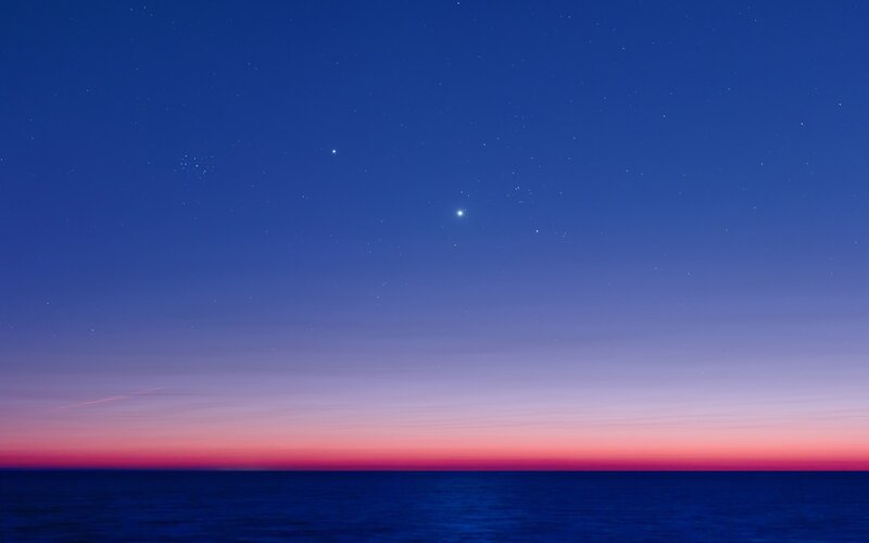 Stars over Ocean — Blue, Serene, Sunset, Photograph