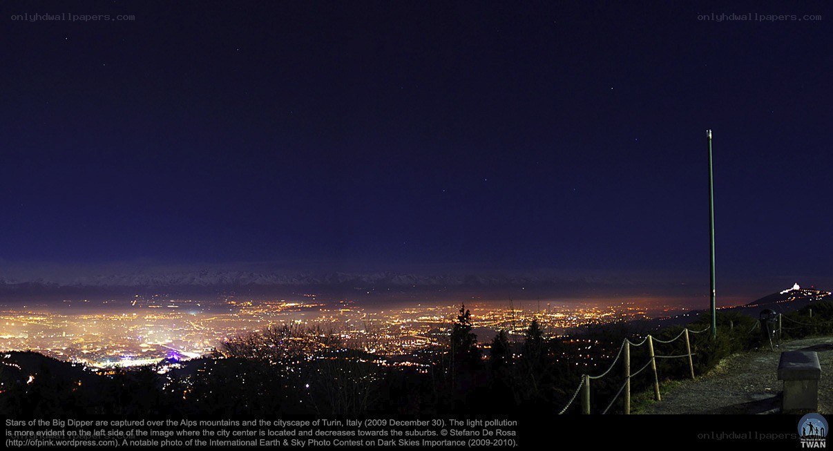 Stars over Turin at night
