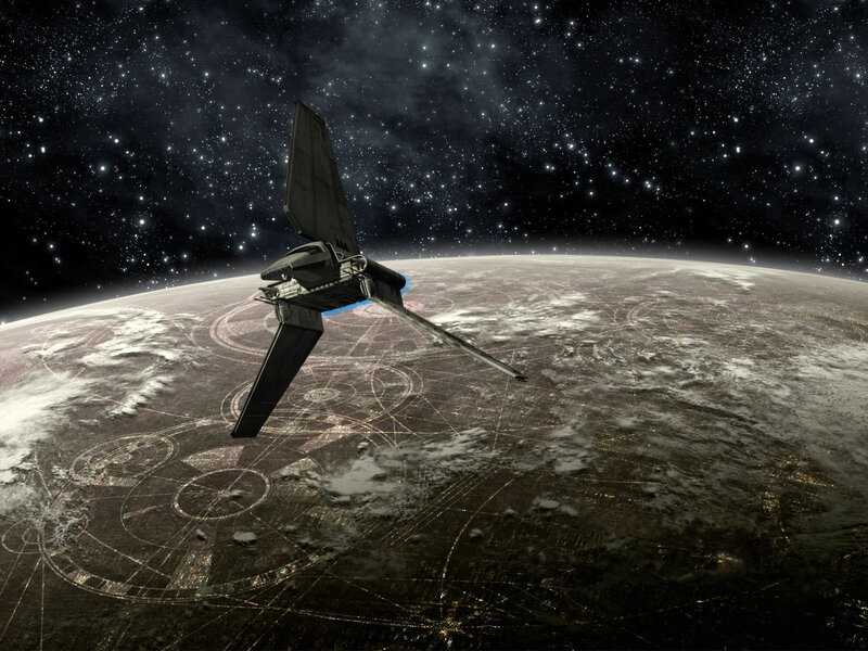 Starship Above Planet — Black