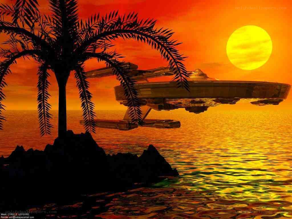 Starship at tropical sunset