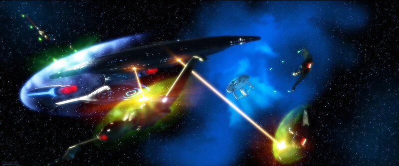 Starship battle in space