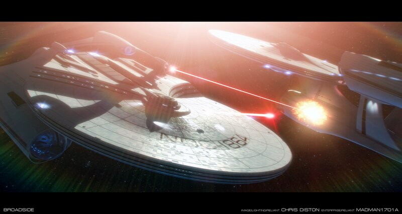 Starship battle in space