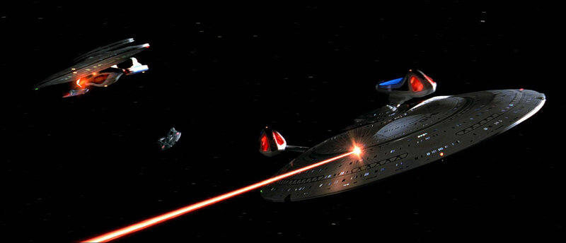 Starship battle in space