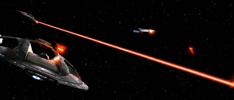 Starship battle in space