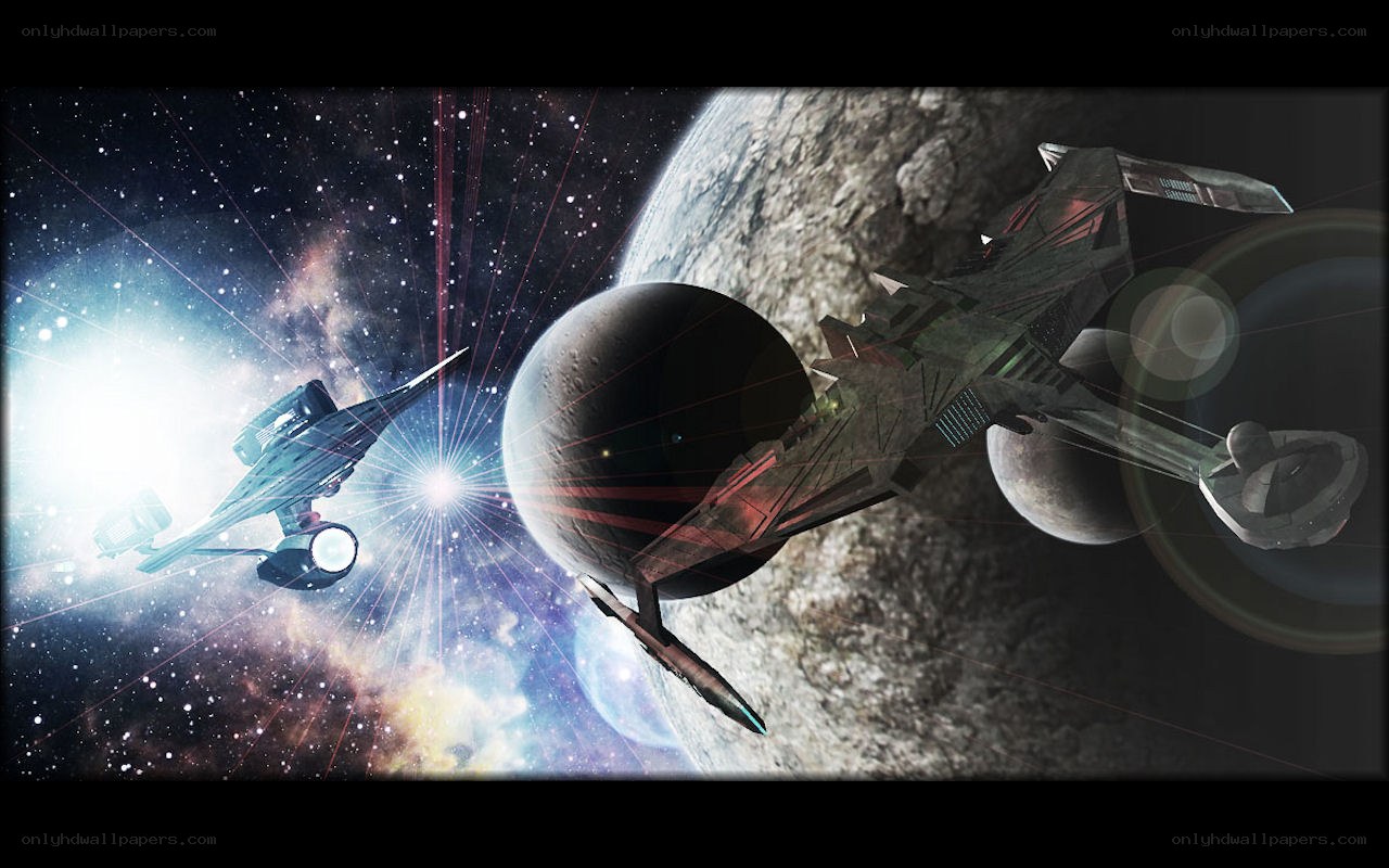 Starship battle in space