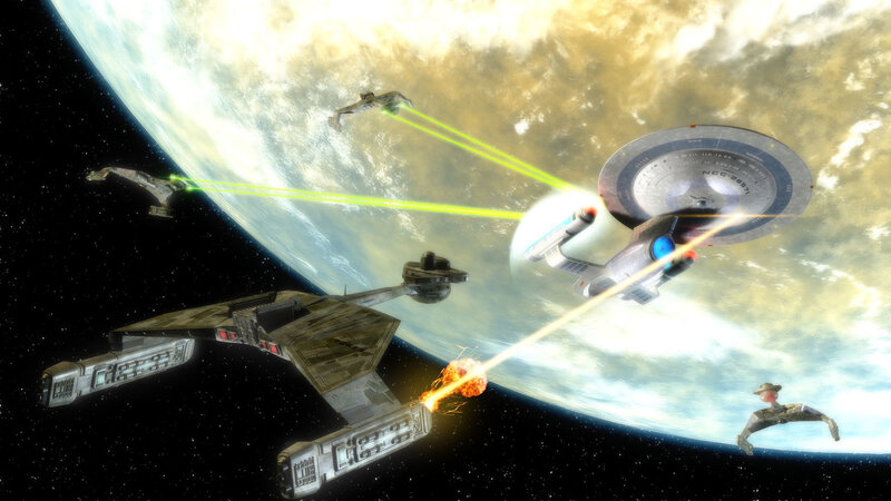 Starship battle near planet
