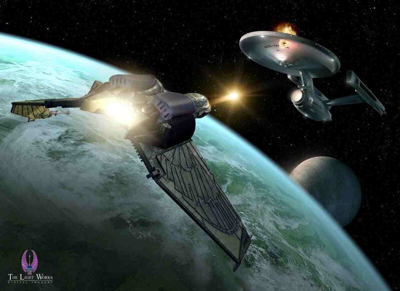 Starship battle over a planet
