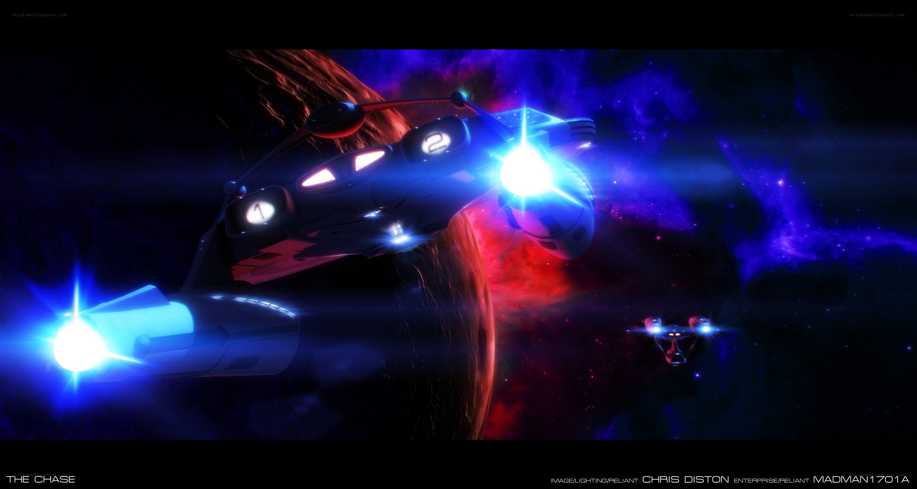 Starship chase in space
