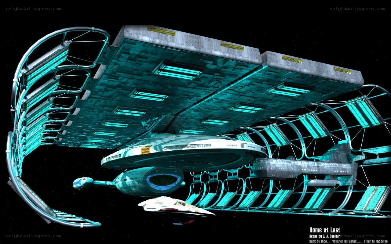 Starship docked at space station