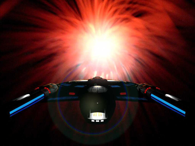 Starship entering warp tunnel