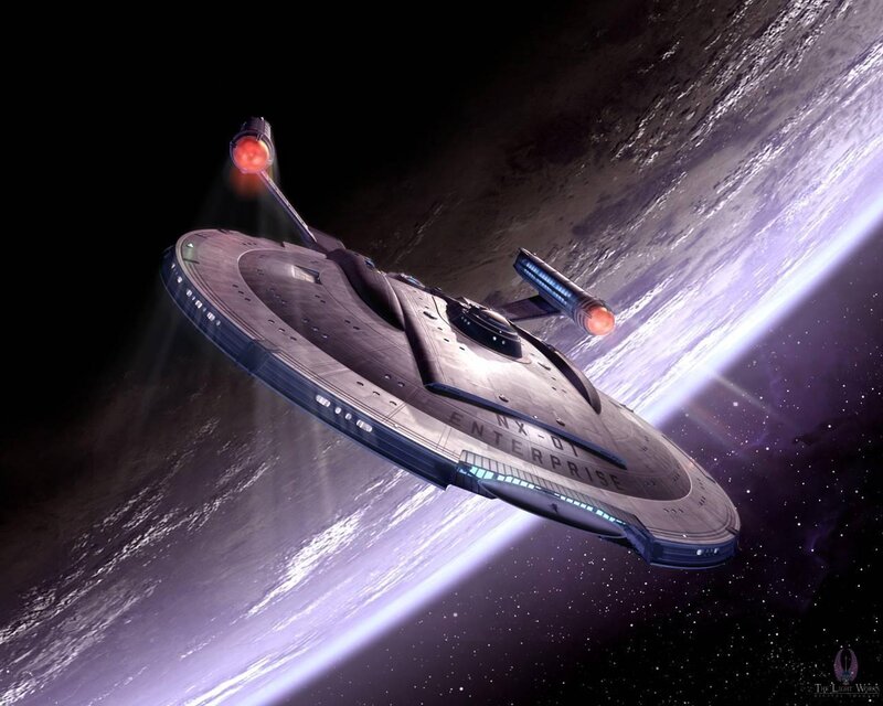 Starship Enterprise orbiting a planet