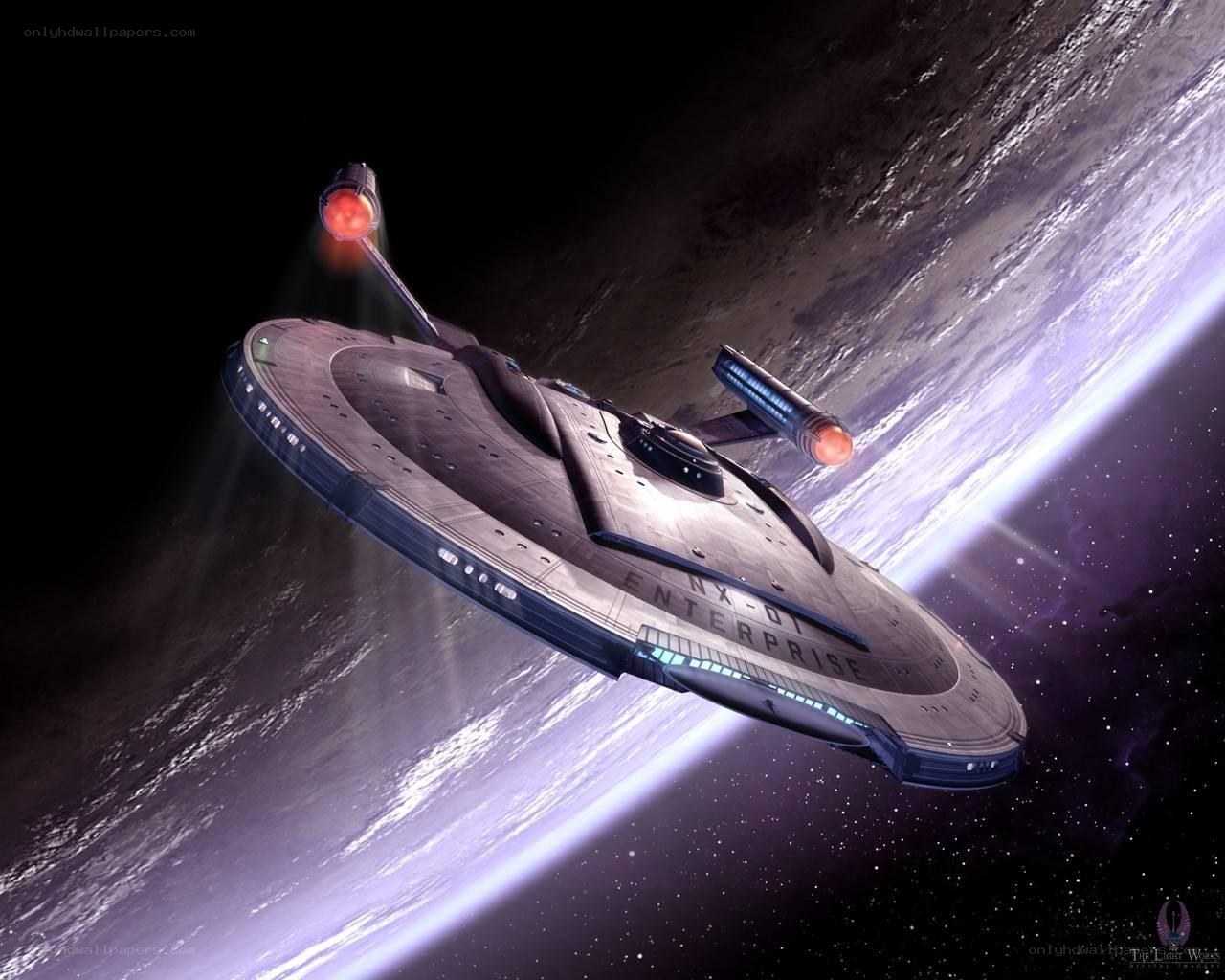 Starship Enterprise orbiting a planet