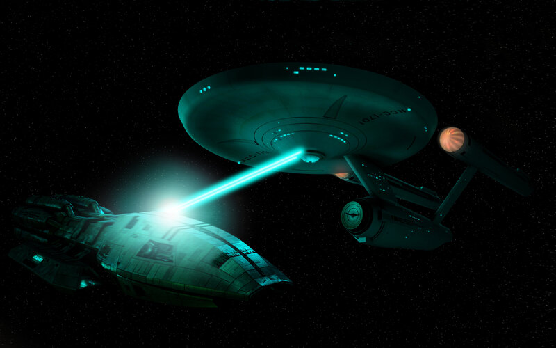 Starship firing a beam weapon