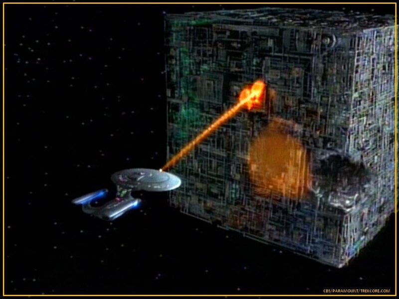 Starship Firing at Cube