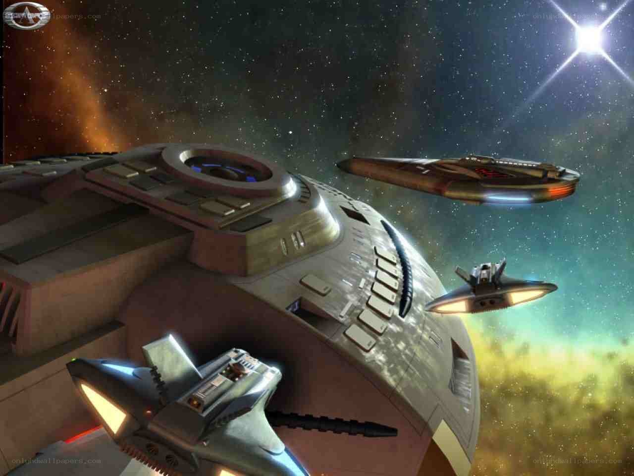 Starship fleet in space