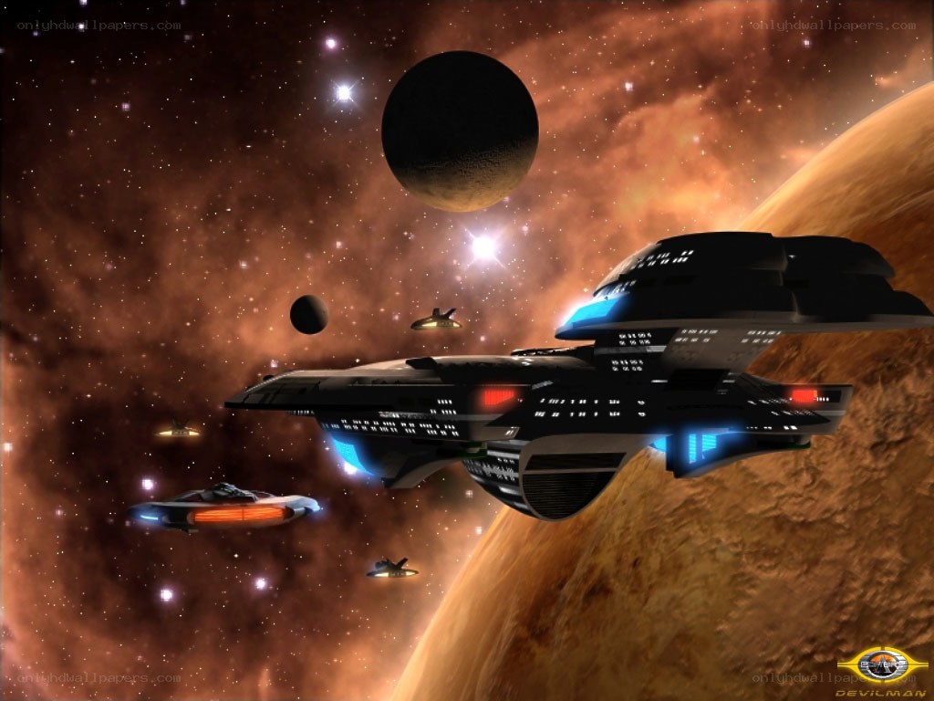 Starship fleet in space