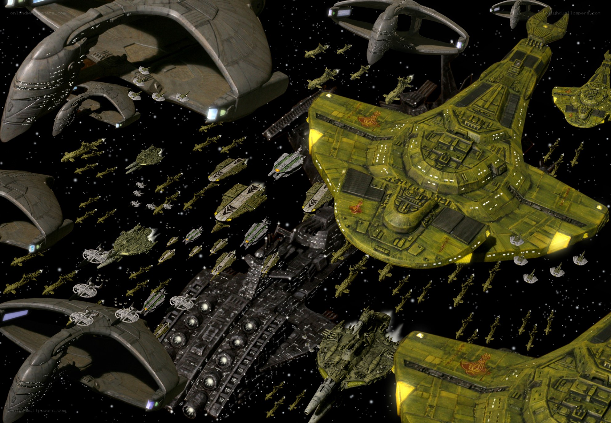 Starship fleet in space