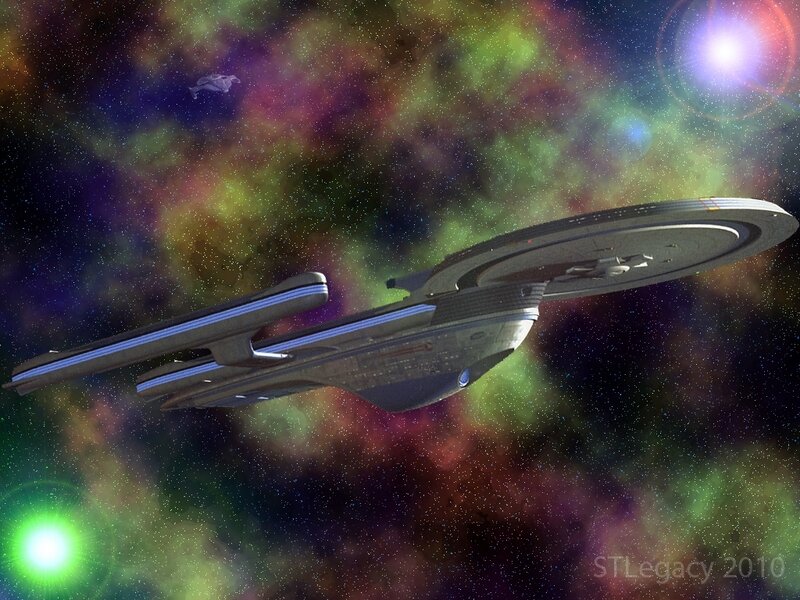 Starship in a colorful nebula