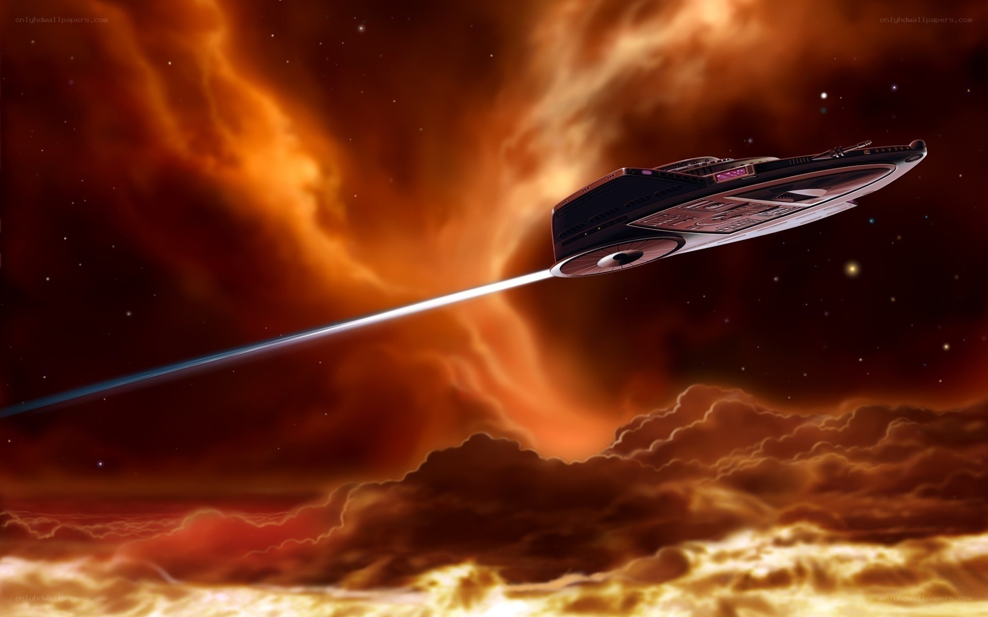 Starship in a nebula