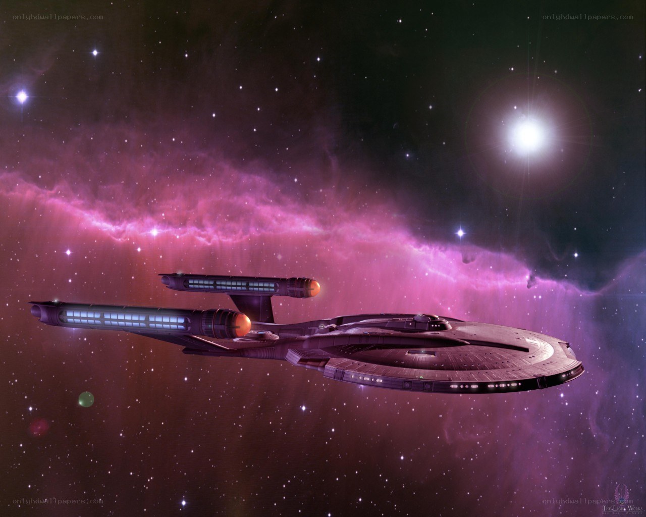 Starship in a purple nebula