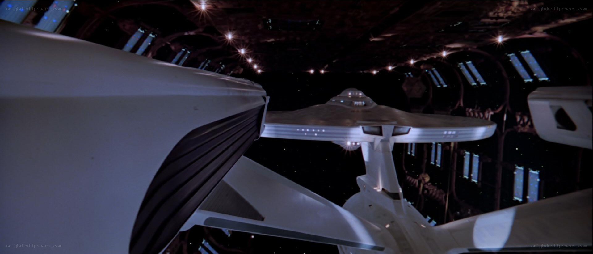 Starship in a space dock