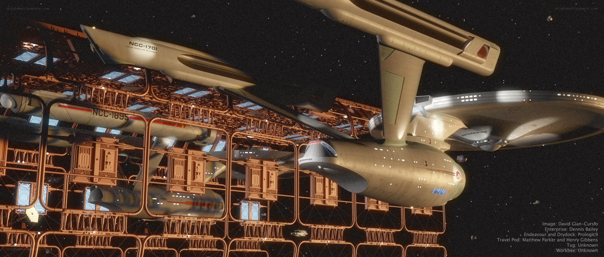 Starship in a space dock