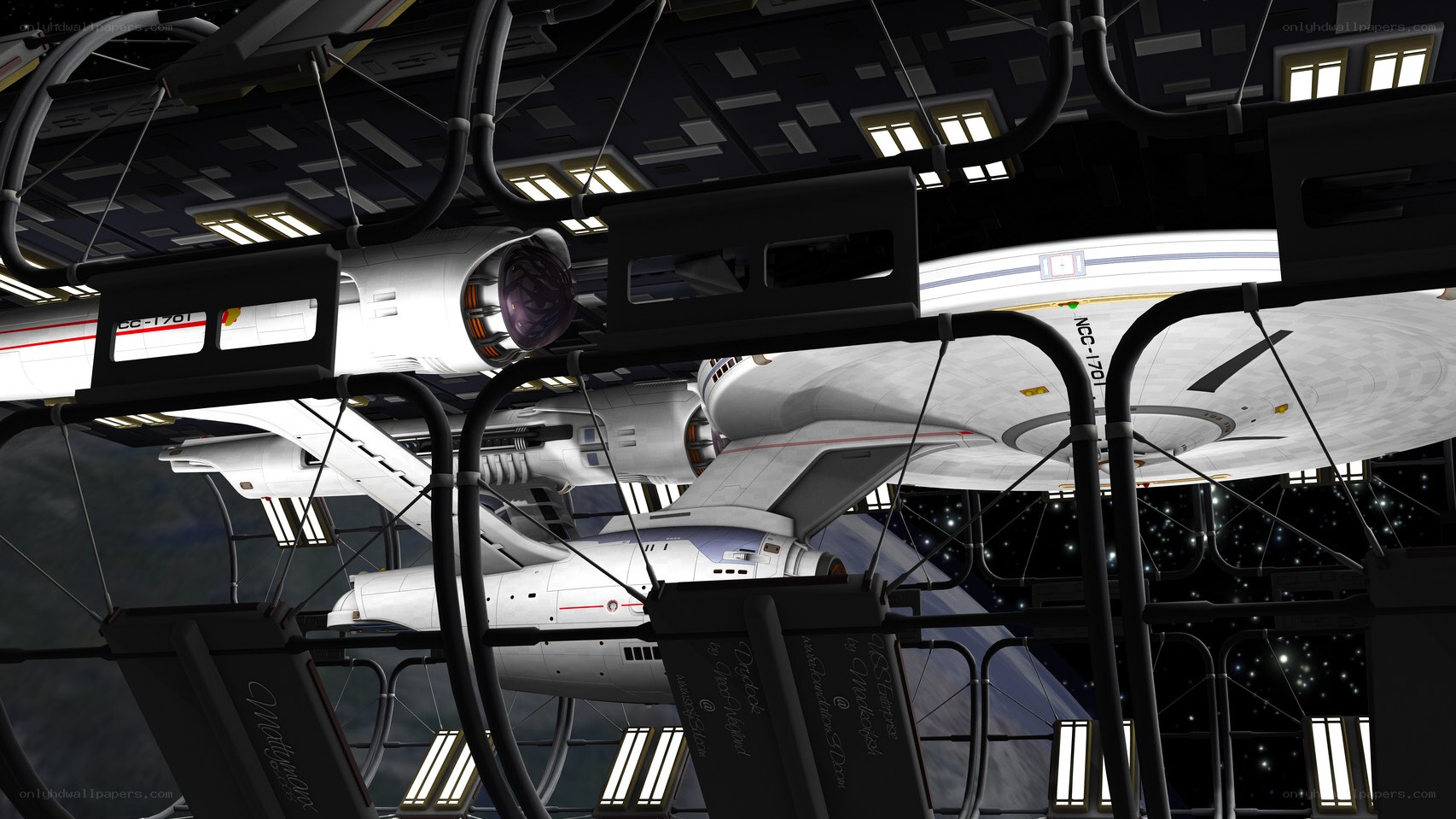 Starship in a space dock