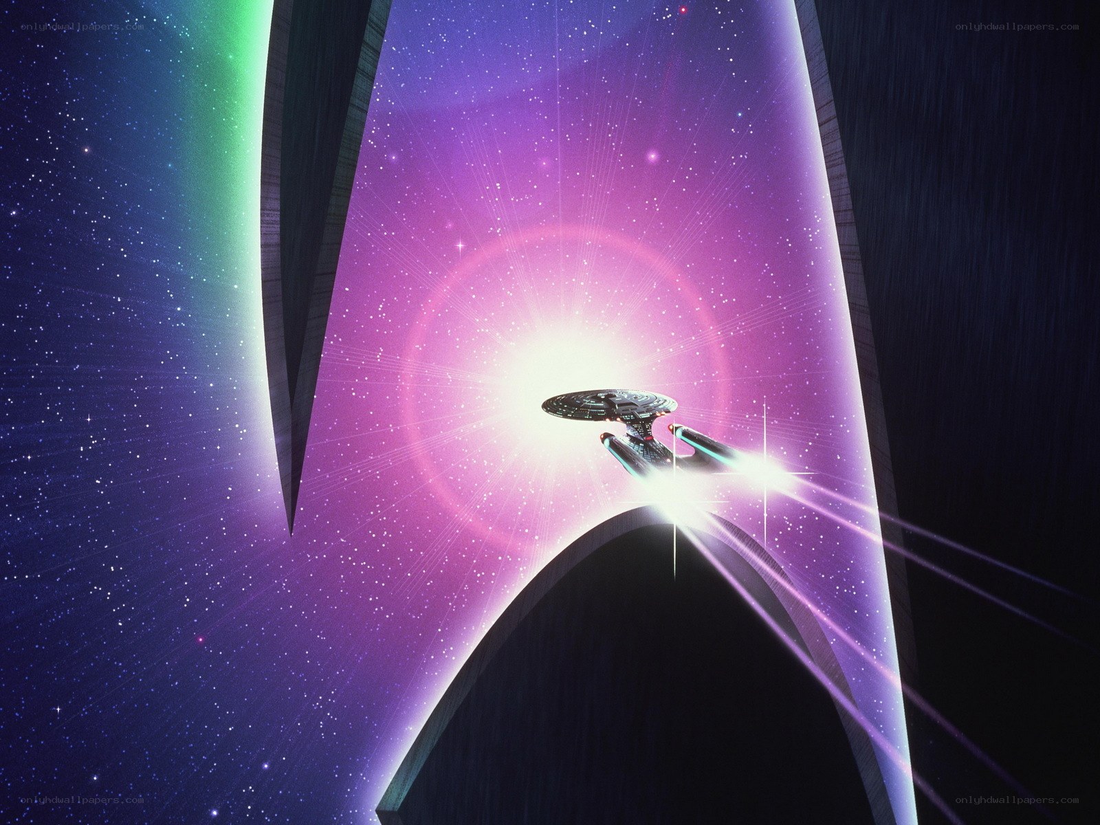 Starship in a starfield