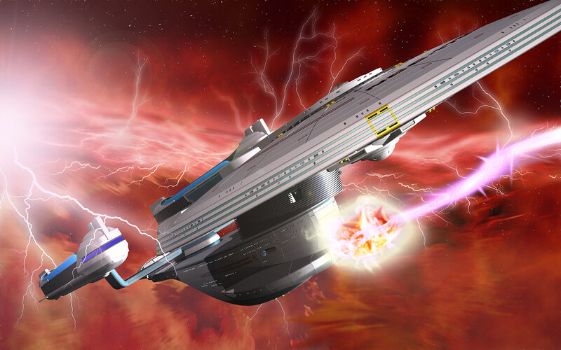 Starship in a storm of lightning
