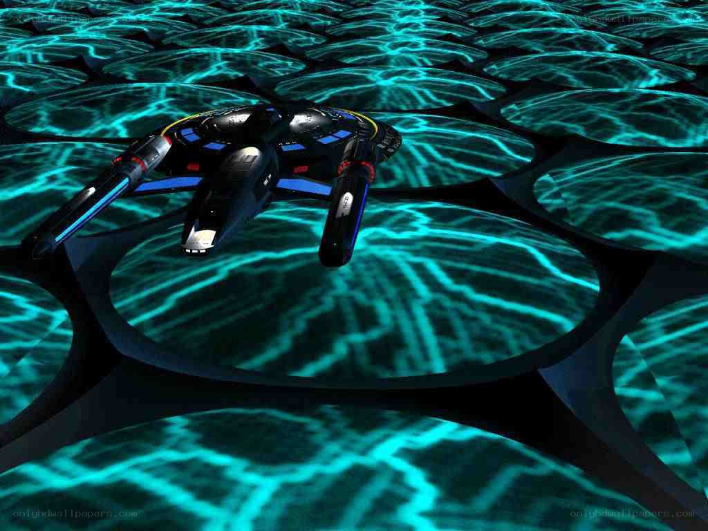 Starship in alien structure