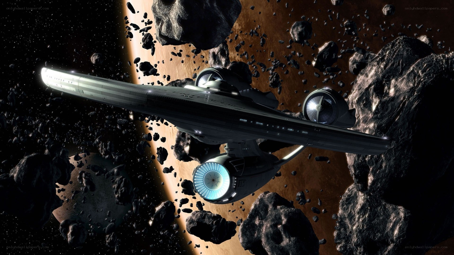 Starship in asteroid field
