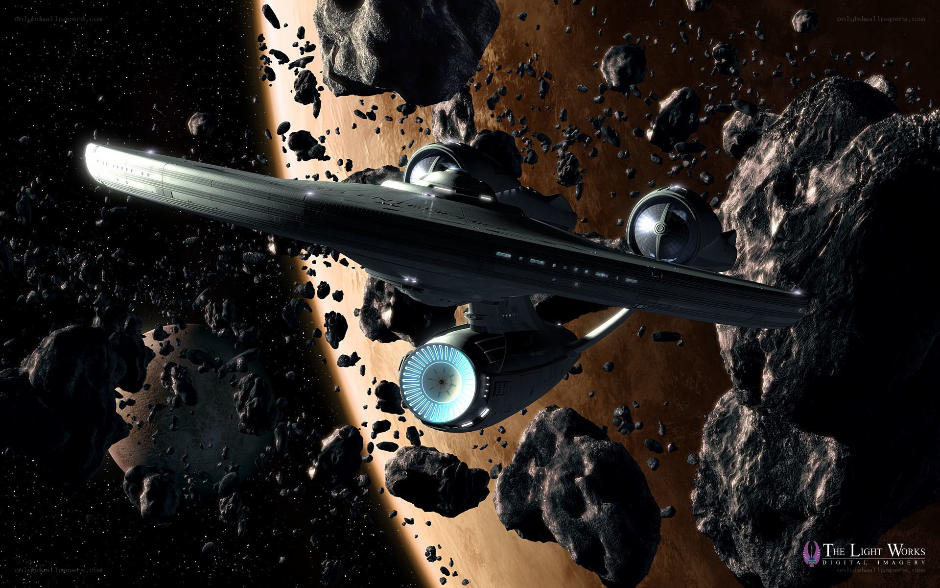 Starship in asteroid field