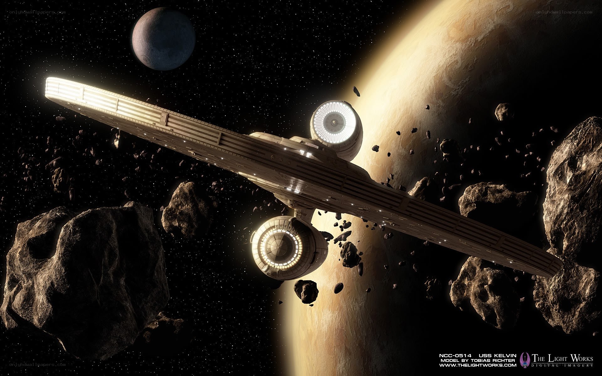Starship in asteroid field