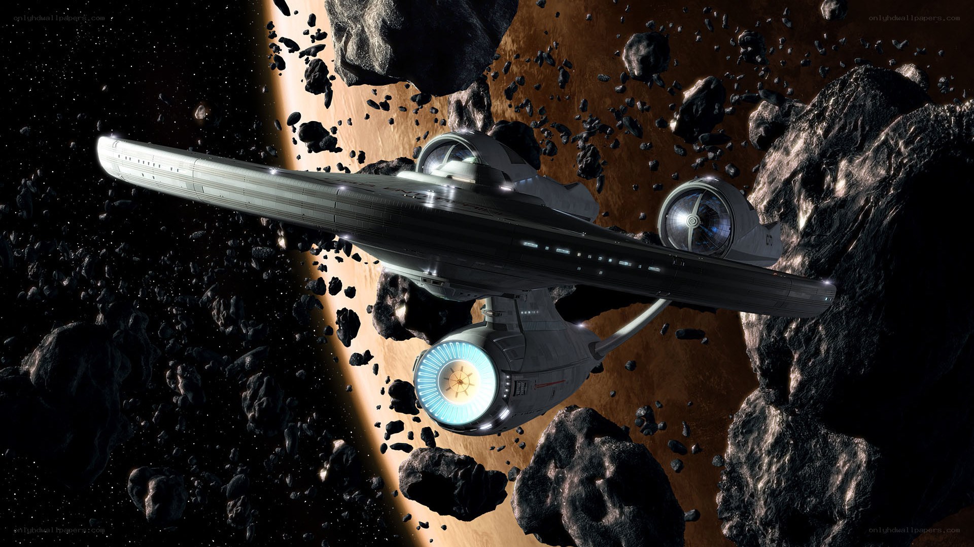 Starship in asteroid field
