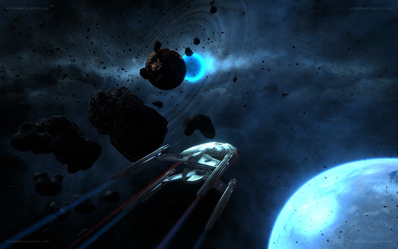 Starship in asteroid field
