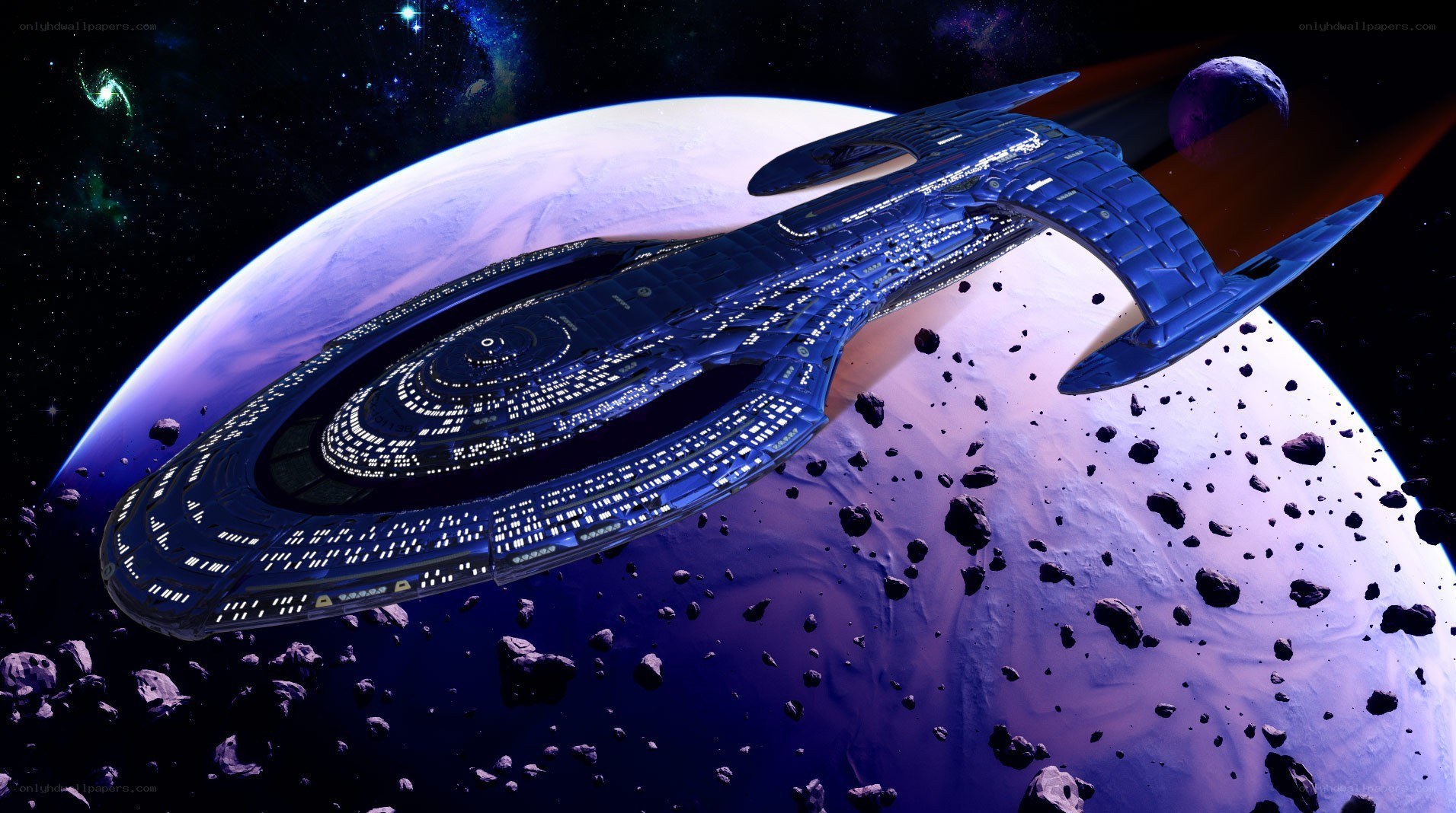 Starship in asteroid field