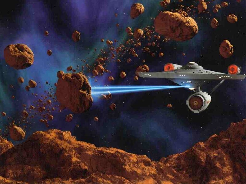 Starship in Asteroid Field — Blue, Dramatic, Night, Digital Art, Asteroids