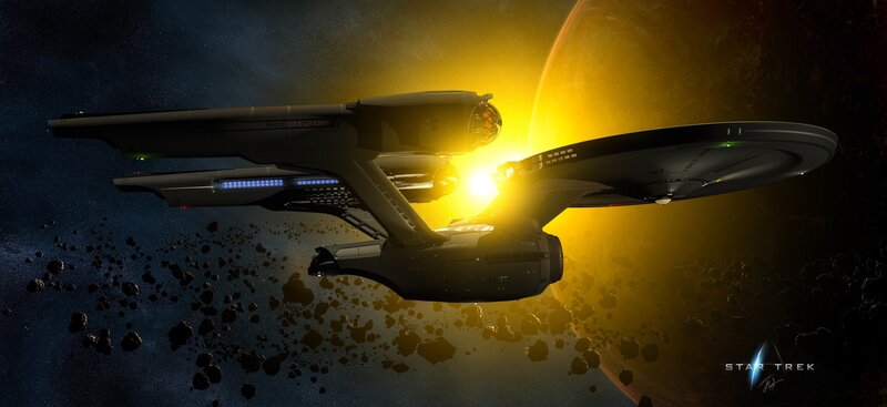 Starship in Asteroid Field — Yellow