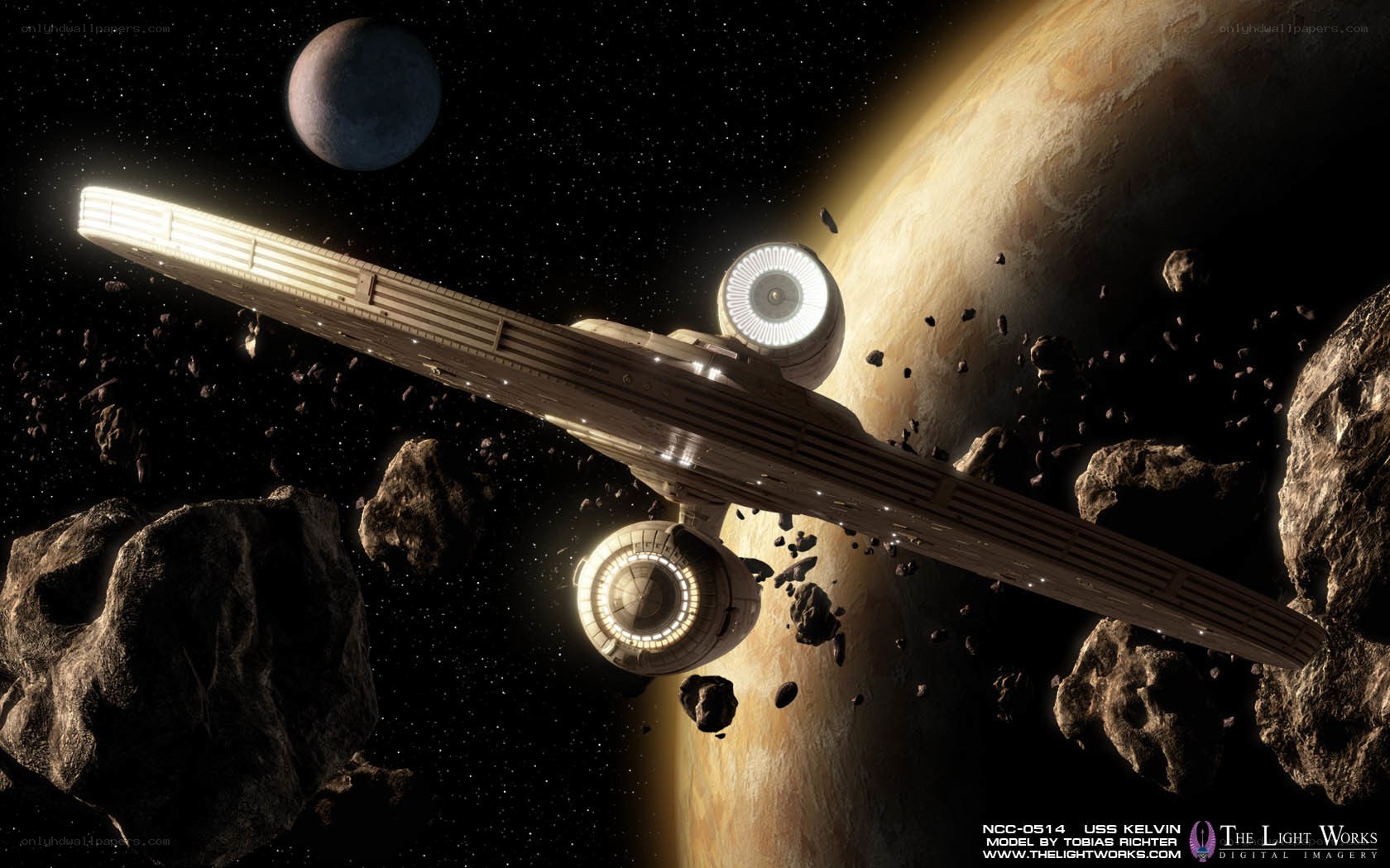 Starship in asteroid field
