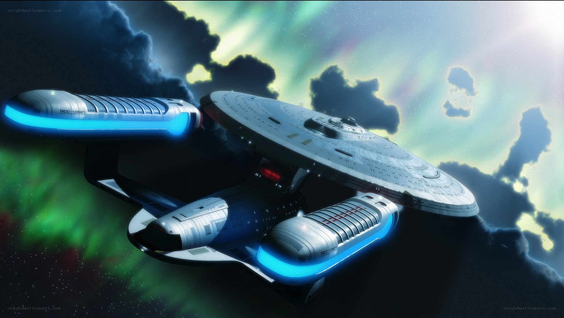 Starship in aurora