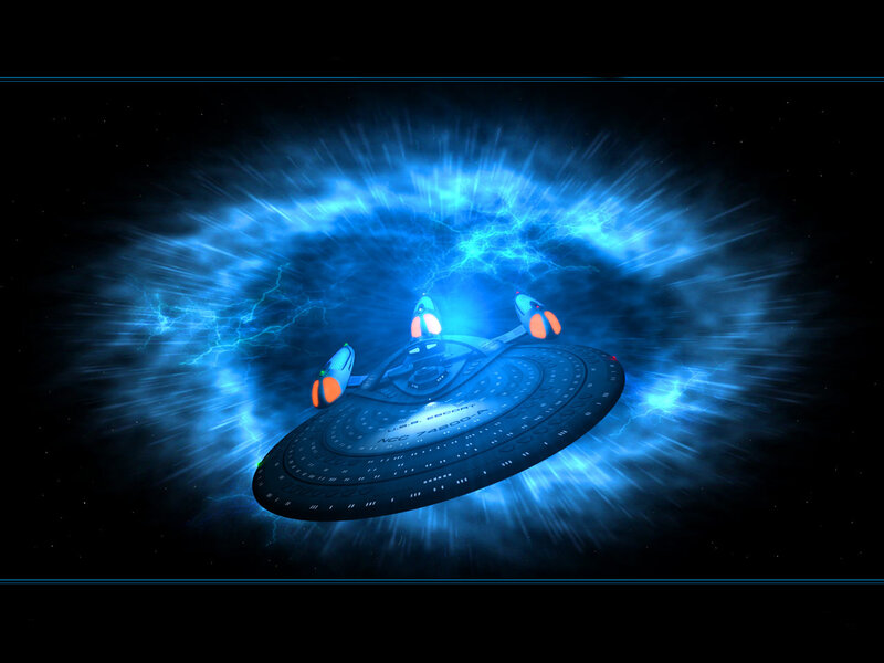 Starship in blue energy field
