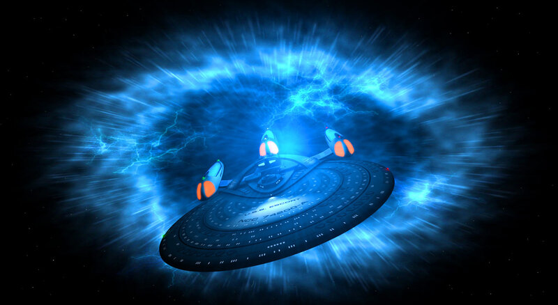 Starship in blue energy field