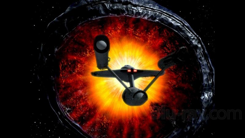 Starship in fiery portal