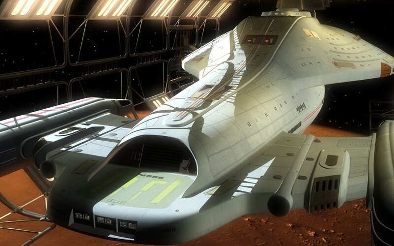 Starship in Hangar — White, Dramatic