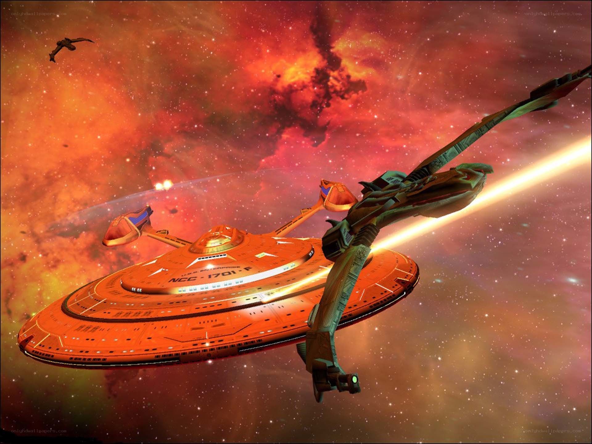 Starship in nebula battle