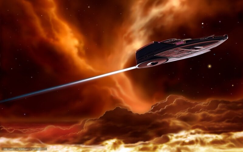 Starship in Nebula — Orange, Dramatic